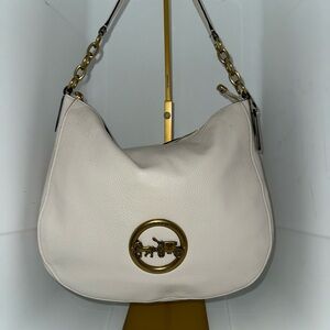 Coach F31400 Leather Elle hobo Handbag in Chalk/ old Brass carriage logo.
